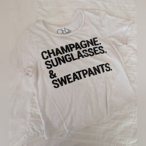 Chaser Champagne Sunglasses & Sweatpants Cropped Short Sleeve Tee